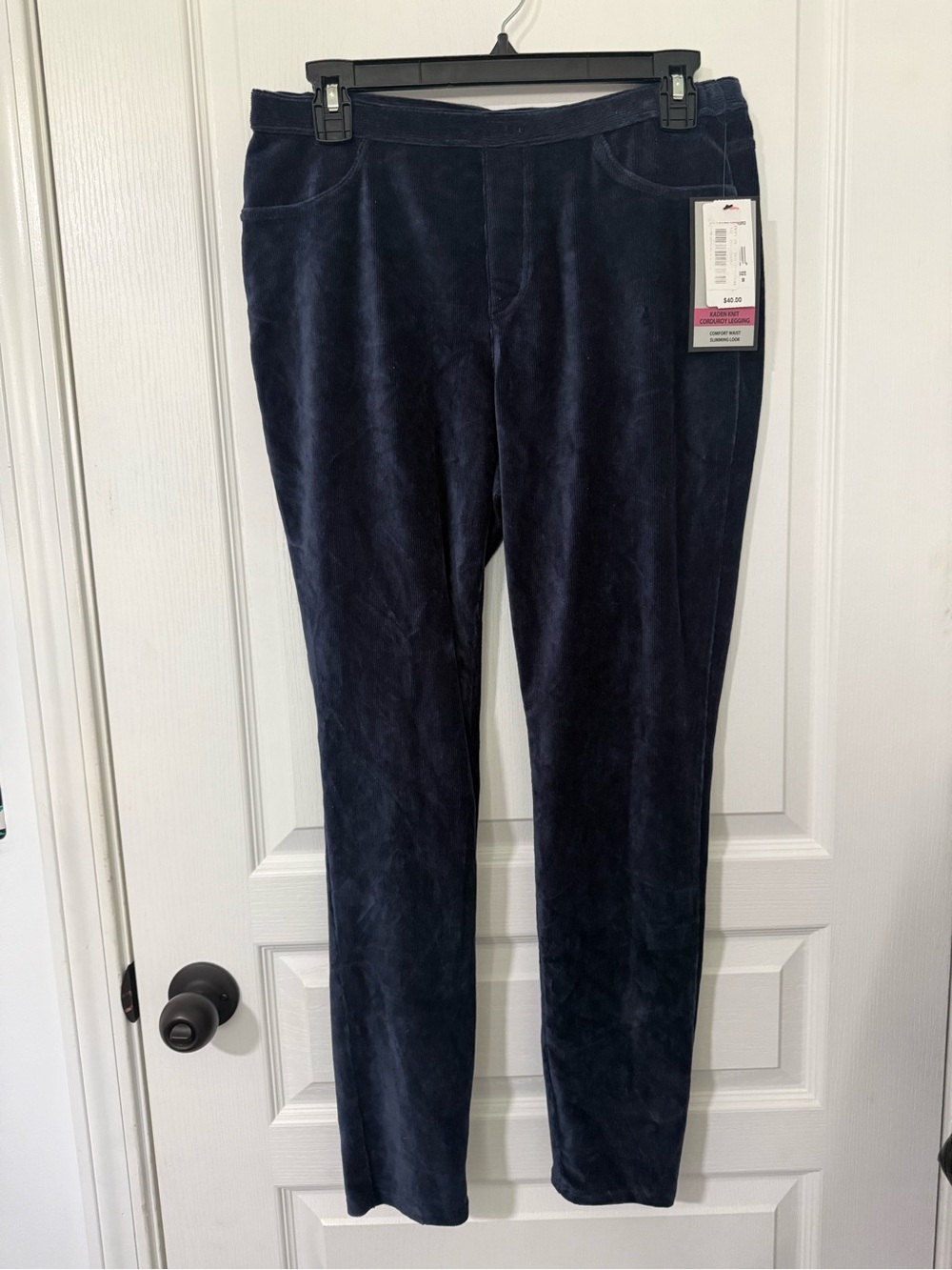 intro. Women's Navy Corduroy Skinny leggings with comfort waist